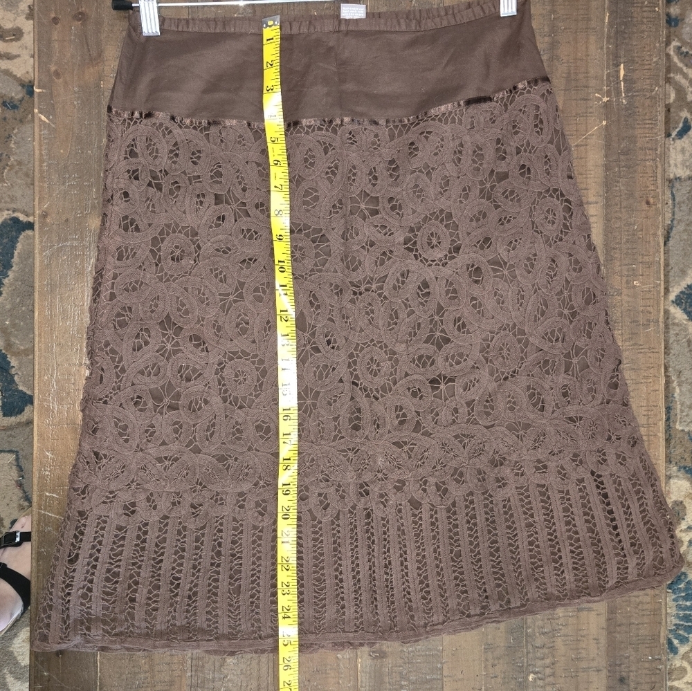 Vtg Size 10 Apt. 9 Brown Lace Textured Knee Length Skirt Western Boho Fall Y2k - Picture 4 of 6